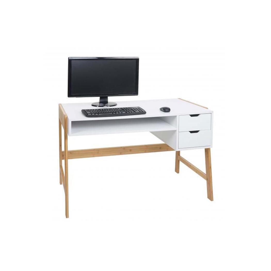 Computertisch PORTO, Abmessungen 115 x 58 x 76 cm, aus Holz, Farbe Weiß und Bambus