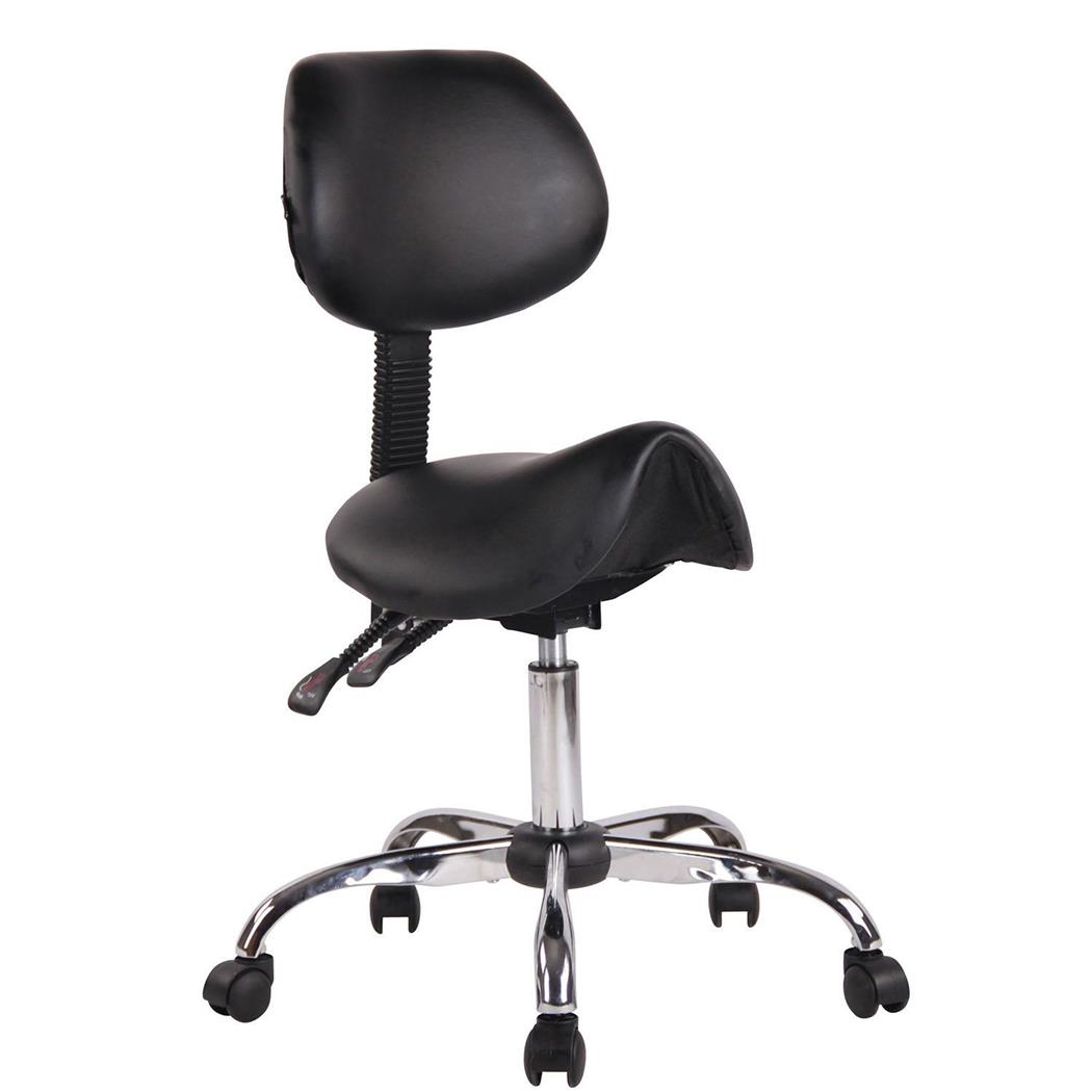 Arbeitshocker NEKO, Sattelsitz, neigbare Rückenlehne, ergonomisches Design, Kunstlederbezug, Farbe Schwarz