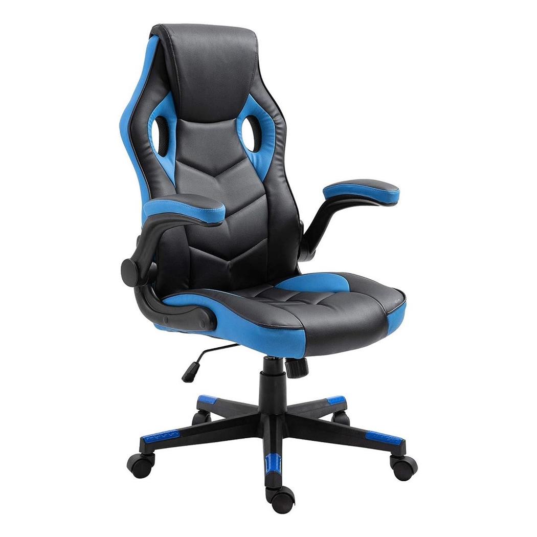 Gaming-Stuhl MAX, klappbare Armlehnen, Kunstlederbezug, Farbe Schwarz/ Blau