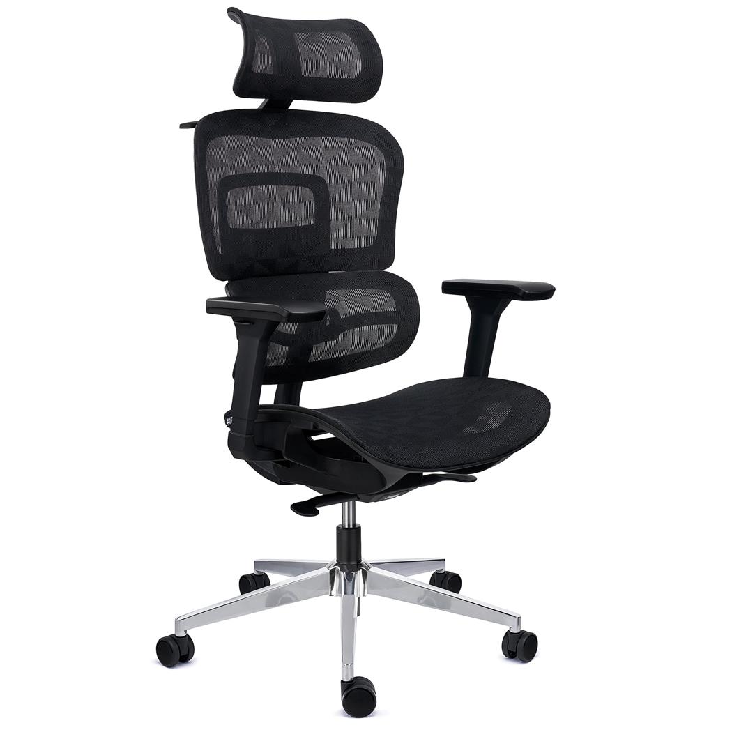 Ergonomischer Bürostuhl ERGOMAX, höhenverstellbare Rückenlehne, komfortabel und einstellbar, atmungsaktiver Netzstoff, Farbe Schwarz  