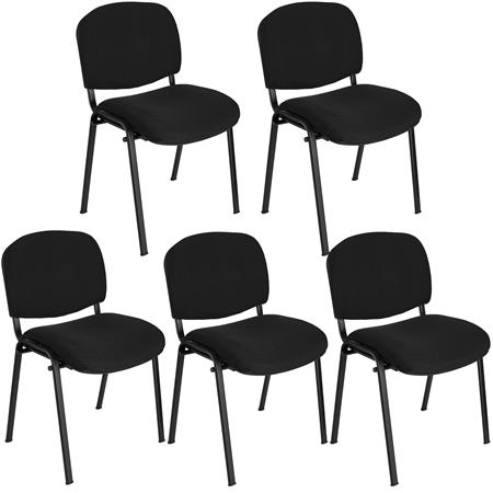 Im 5er-Set: Konferenzstuhl MOBY BASE STOFF mit schwarzen Stuhlbeinen, bequem und praktisch, stapelbar, Farbe Schwarz