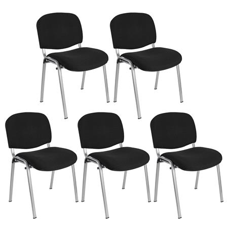 Im 5er-Set: Konferenzstuhl MOBY BASE STOFF mit grauen Stuhlbeinen, bequem und praktisch, stapelbar, Farbe Schwarz