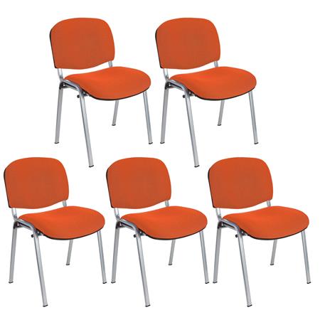 Im 5er-Set: Konferenzstuhl MOBY BASE STOFF mit grauen Stuhlbeinen, bequem und praktisch, stapelbar, Farbe Orange