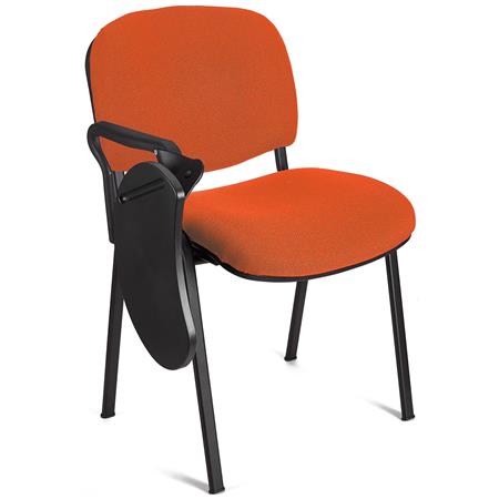 Konferenzstuhl MOBY BASE STOFF mit klappbarem Schreibbrett, stapelbar und praktisch, schwarzes Gestell, Farbe Orange