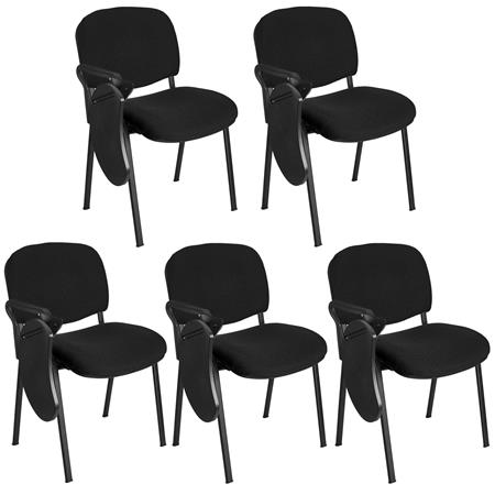 Im 5er-Set: Konferenzstuhl MOBY BASE STOFF mit klappbarem Schreibbrett, stapelbar und praktisch, schwarzes Gestell, Farbe Schwarz