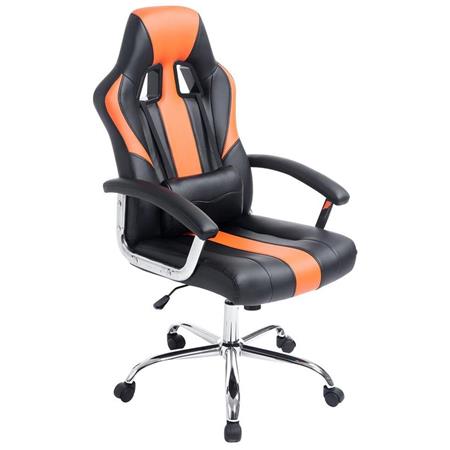 Gaming-Stuhl INDOS, sportliches Design, hoher Komfort, Metallfußkreuz, Lederbezug, Farbe Schwarz / Orange