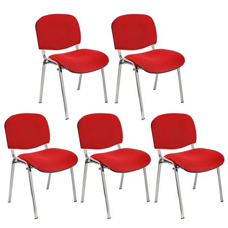 Im 5er-Set: Konferenzstuhl MOBY BASE STOFF mit verchromten Stuhlbeinen, bequem und praktisch, stapelbar, Farbe Rot