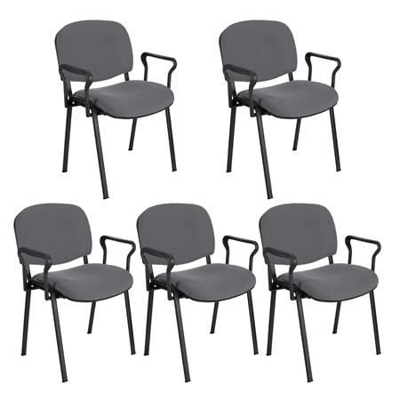 Im 5er-Set: Konferenzstuhl MOBY BASE STOFF mit Armlehnen, bequem und praktisch, schwarzes Gestell, Stoffbezug, Farbe Grau