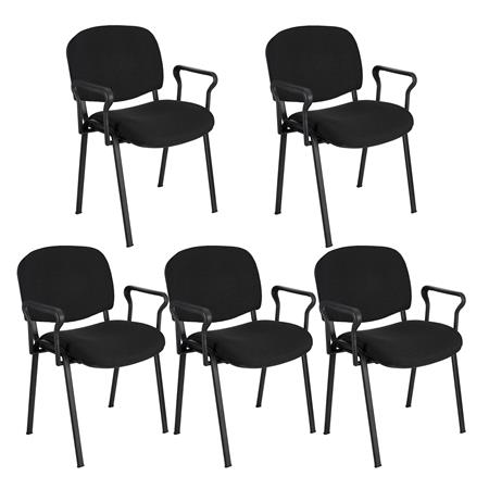 Im 5er-Set: Konferenzstuhl MOBY BASE STOFF mit Armlehnen, bequem und praktisch, schwarzes Gestell, Stoffbezug, Farbe Schwarz