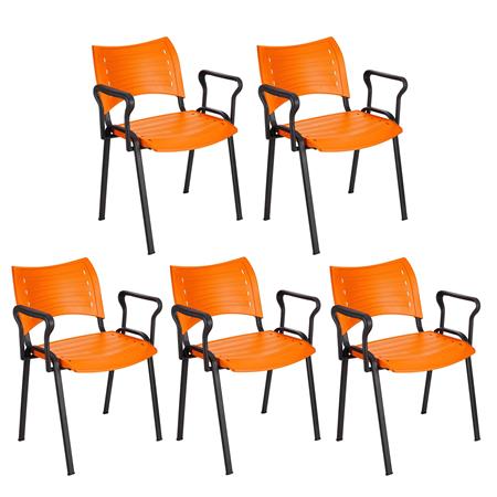 Im 5er-Set: Besucherstuhl ELVA B MIT ARMLEHNEN, stapelbar und sehr praktisch, schwarze Stuhlbeine, Farbe Orange