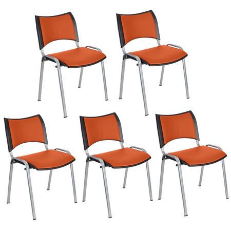 Im 5er-Set: Besucherstuhl ROMEL LEDER, bequeme Polsterung, stapelbar, graue Stuhlbeine, Farbe Orange