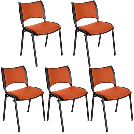 Im 5er-Set: Besucherstuhl ROMEL LEDER, bequeme Polsterung, stapelbar, schwarze Stuhlbeine, Farbe Orange