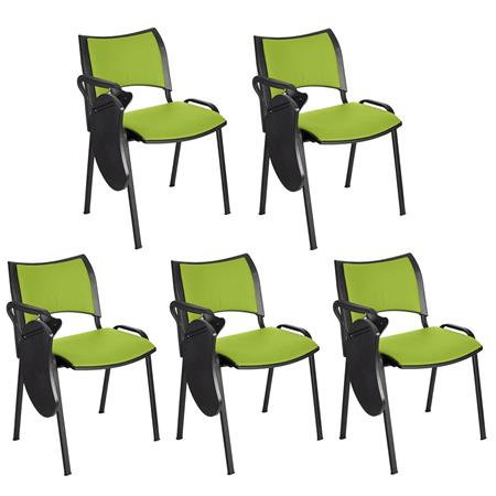 Im 5er-Set: Besucherstuhl ROMEL LEDER MIT SCHREIBBRETT, bequeme Polsterung, stapelbar, schwarze Stuhlbeine, Farbe Grün