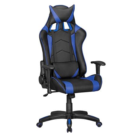 Gaming-Stuhl ORBY LEDER, neigbare Rückenlehne, Lordosekissen, Farbe Schwarz / Blau