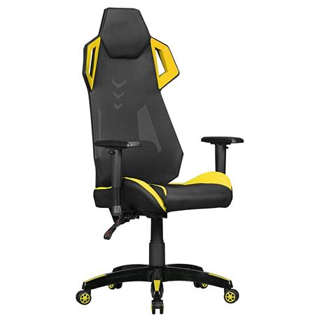 Gaming-Stuhl GAMEPAK, ergonomisch, mit Lordosenstütze, Leder- und Netzbezug, Farbe Schwarz / Gelb