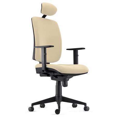 Ergonomischer Bürostuhl PIERO, mit Kopfstütze und verstellbaren Armlehnen, Stoffbezug, Farbe Beige