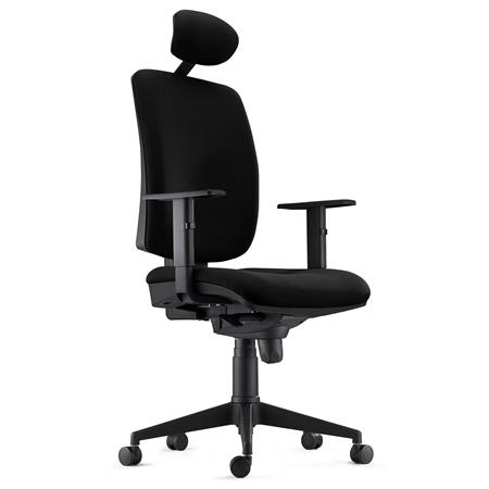 Ergonomischer Bürostuhl PIERO, mit Kopfstütze und verstellbaren Armlehnen, Stoffbezug, Farbe Schwarz