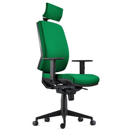 Ergonomischer Bürostuhl OLIVER STOFF mit Kopfstütze, 8h-Nutzung, dicke Polsterung, Farbe Grün