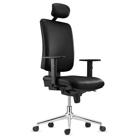 Ergonomischer Bürostuhl PIERO LEDER PRO V mit Kopfstütze, verstellbare Armlehnen, Farbe Schwarz