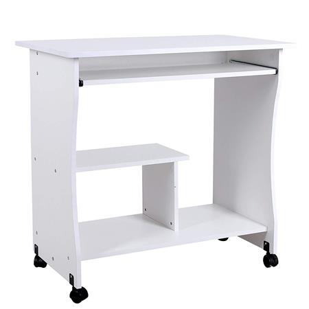 Computertisch mit Rollen KIARA, 80 x 48 x 76 cm, aus Holz, Farbe Weiß