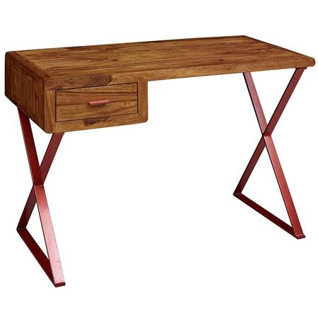Schreibtisch LEIPZIG, Abmessungen 118 x 55 x 78 cm, rotes Metall und Sheeshamholz. Farbe Rot