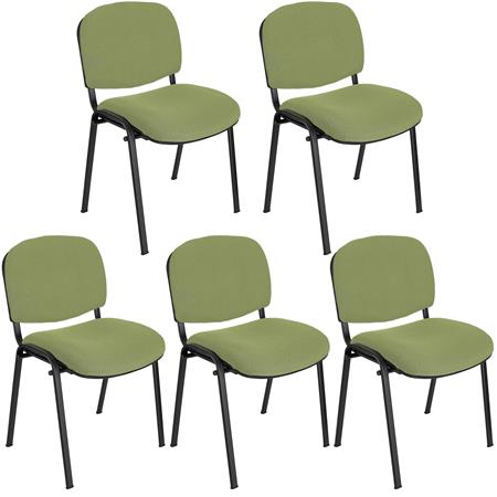 Im 5er-Set: Konferenzstuhl MOBY BASE STOFF mit schwarzen Stuhlbeinen, bequem und praktisch, stapelbar, Farbe Grün