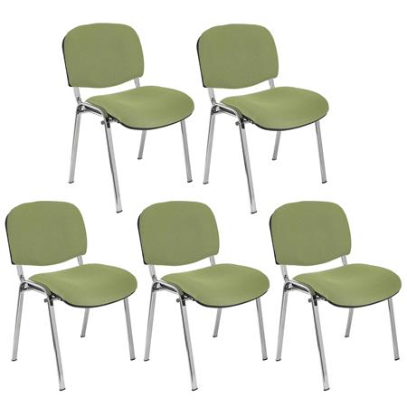 Im 5er-Set: Konferenzstuhl MOBY BASE STOFF mit verchromten Stuhlbeinen, bequem und praktisch, stapelbar, Farbe Grün