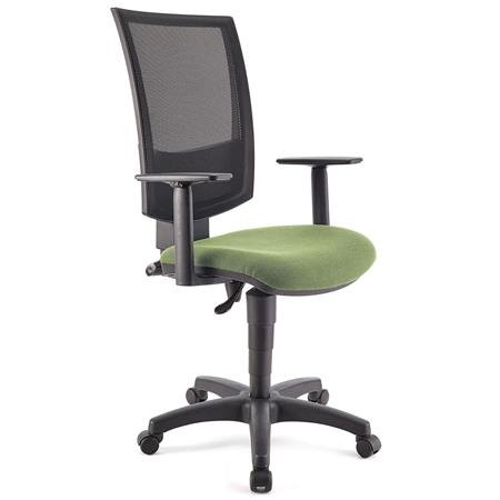 Bürostuhl PANDORA PLUS mit verstellbaren Armlehnen, Rückenlehne mit Netzbezug, dicke Polsterung, Farbe Grün