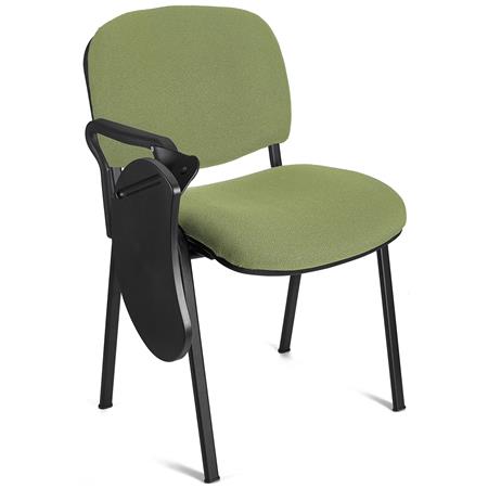 Konferenzstuhl MOBY BASE STOFF mit klappbarem Schreibbrett, stapelbar und praktisch, schwarzes Gestell, Farbe Grün