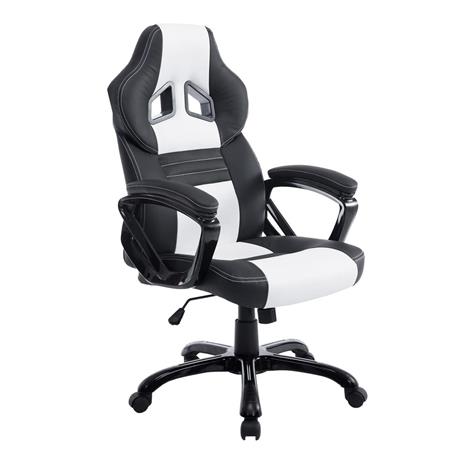 Gaming-Stuhl RAIKONEN, sportliches Design, dicke Polsterung, Lederbezug, Farbe Schwarz und Weiß