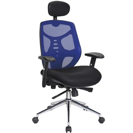 Ergonomischer Bürostuhl MANTRA, spektakuläre Rückenlehne, Kopfstütze, verstellbare Armlehnen, Farbe Blau
