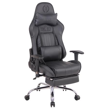 Gaming-Stuhl LAUDA, verstellbare Rückenlehne, Fußstütze, Wärme- und Massagefunktion, Leder, Farbe Schwarz