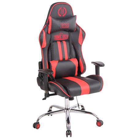 Gaming-Stuhl INDY, verstellbare Rückenlehne, Wärme- und Massagefunktion, Leder, Farbe Schwarz/Rot
