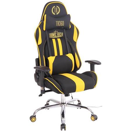 Gaming-Stuhl INDY STOFF, verstellbare Rückenlehne, Wärme- und Massagefunktion, Farbe Schwarz/Gelb