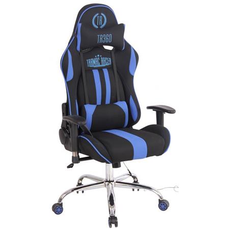Gaming-Stuhl INDY STOFF, verstellbare Rückenlehne, Wärme- und Massagefunktion, Farbe Schwarz/Blau