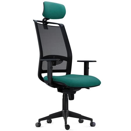 Ergonomischer Bürostuhl NEPTUNO, Kopf- und Lordosenstütze, für die 8h-Nutzung, Netz und Stoffbezug, Farbe Grün