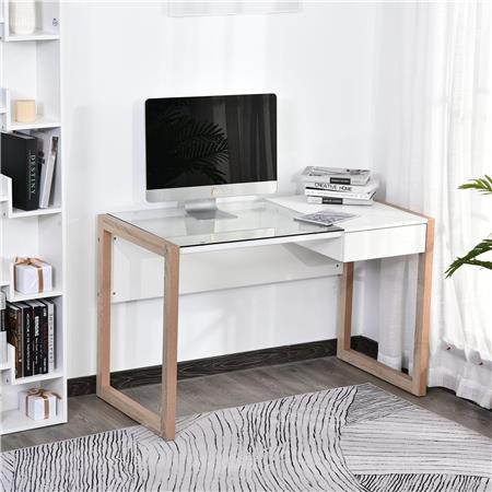 Schreibtisch MICHIGAN, Modernes Design, 120x60x75 cm, Holz und Glas, Farbe Weiß