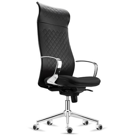 Ergonomischer Stuhl YEDA, hohe Rückenlehne, modernes Design, 8h-Nutzung, Kunstlederbezug, Farbe Schwarz