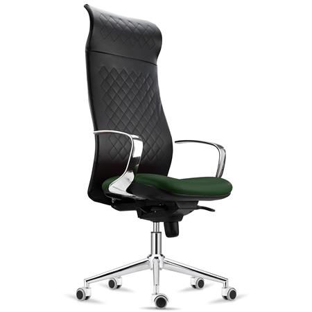 Ergonomischer Stuhl YEDA, hohe Rückenlehne, modernes Design, 8h-Nutzung, Kunstlederbezug, Farbe Grün