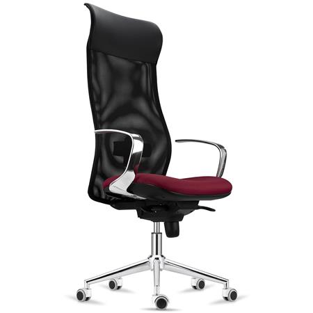 Ergonomischer Stuhl YEDA, hohe Rückenlehne, modernes Design, 8h-Nutzung, Netzbezug, Farbe Burgunder