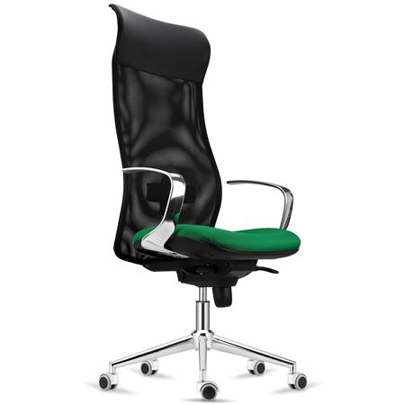 Ergonomischer Stuhl YEDA, hohe Rückenlehne, modernes Design, 8h-Nutzung, Netzbezug, Farbe Grün