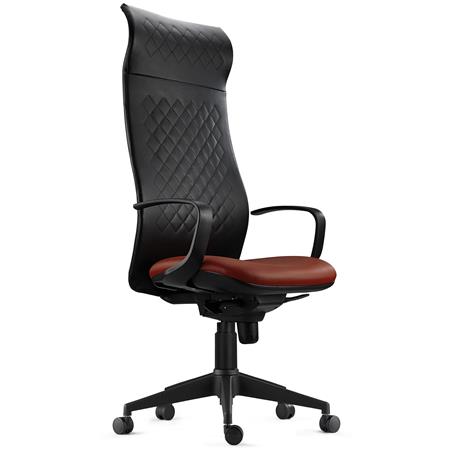 Ergonomischer Stuhl YEDA, hohe Rückenlehne, modernes Design, 8h-Nutzung, Ziernaht, Farbe Braun