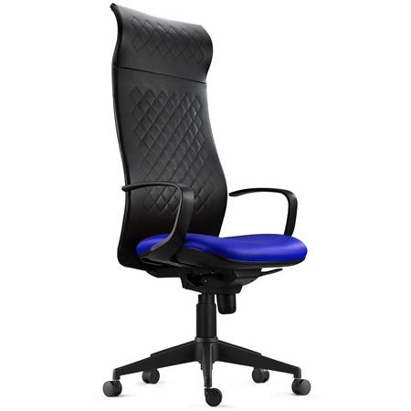 Ergonomischer Stuhl YEDA, hohe Rückenlehne, modernes Design, 8h-Nutzung, Ziernaht, Farbe Blau