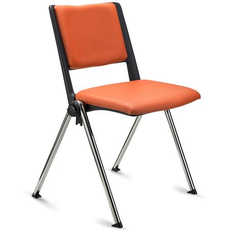 Konferenzstuhl CARINA, stapel- und reihenverbindbar, verchromtes Stahlgestell, Kunstleder, Farbe Orange