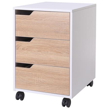 Büroschrank YOKU, Schreibtischcontainer, 3 Schubladen, Abmessungen 40x50x57,5 cm, Farbe Eiche und Weiß