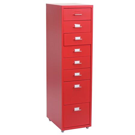 Rollcontainer HUTE, Büroschrank, 8 Schubladen, 109x28x44 cm, Stahlblech, Farbe Rot
