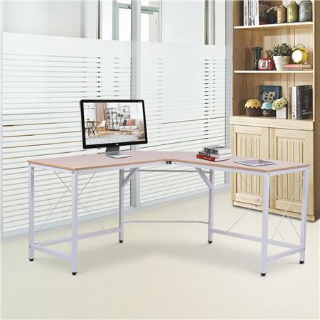 Computertisch MARLY, 150x150x76 cm, Metall und Holz, Farbe Weiß und Eiche