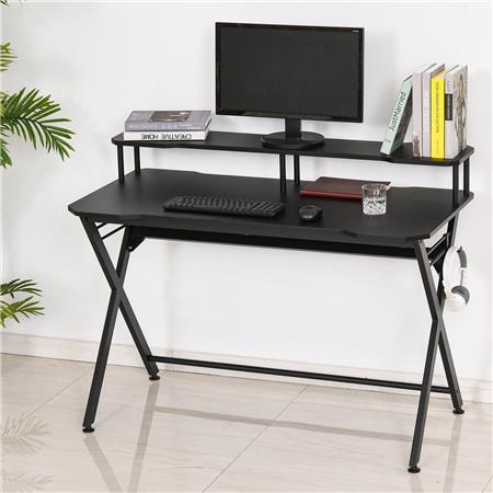 Computertisch GENF, Monitoraufsatz, 140x60x90cm, Metall und Holz, Farbe Schwarz
