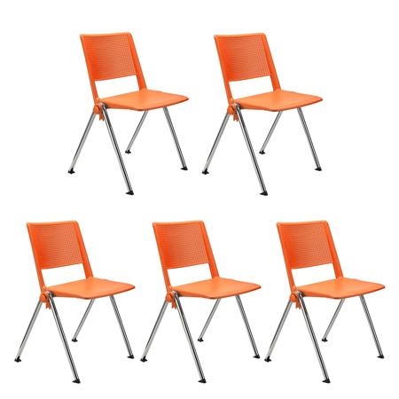 Im 5er-Set: Konferenzstuhl CARINA, stapel- und reihenverbindbar, verchromtes Stahlgestell, Farbe Orange