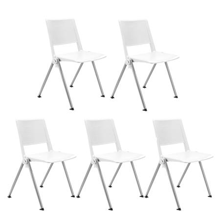 Im 5er-Set: Konferenzstuhl CARINA, stapel- und reihenverbindbar, graues Stahlgestell, Farbe Weiß